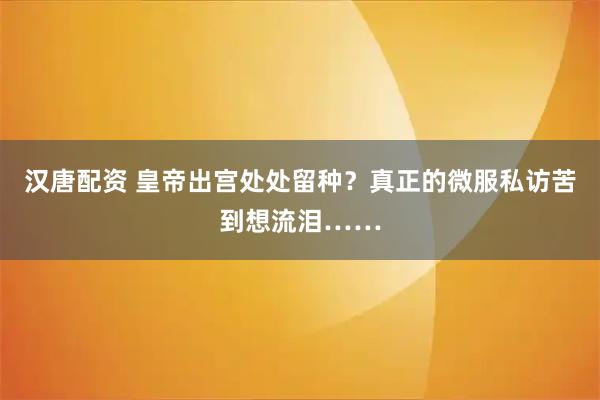 汉唐配资 皇帝出宫处处留种？真正的微服私访苦到想流泪……